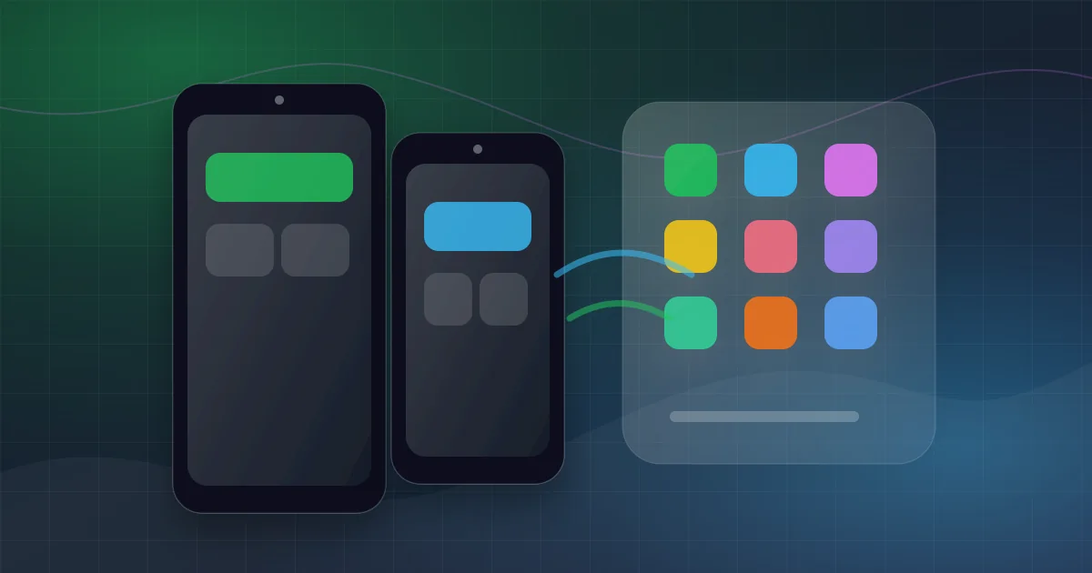 Illustration generee de smartphones et d une grille d applications mobiles connectees.