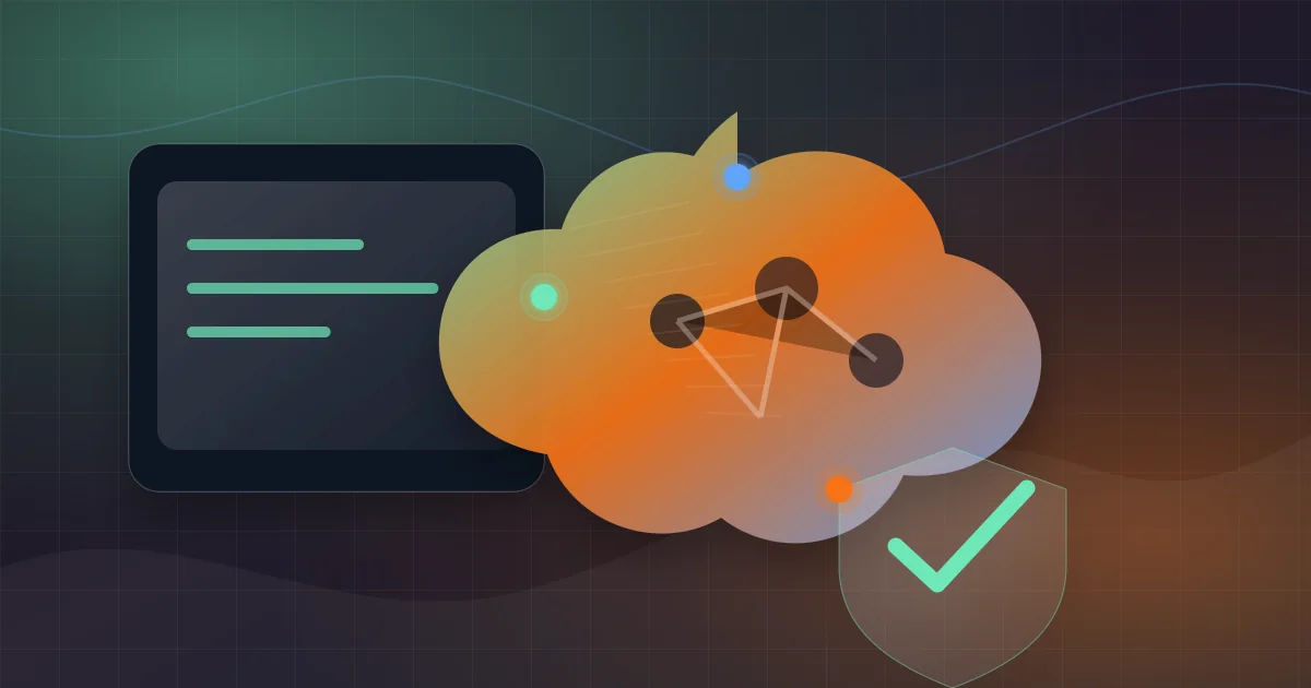 Illustration generee d agents IA dans le cloud avec interface de controle et symbole de confiance.