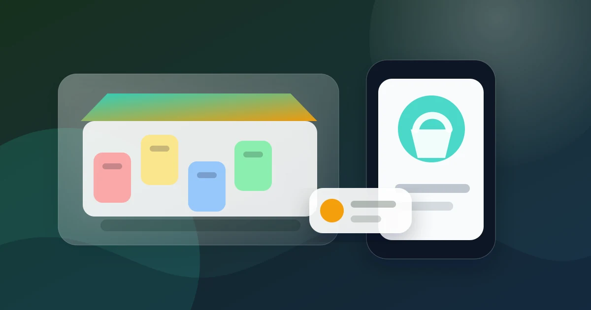 Illustration éditoriale d'une boutique en ligne avec produits, smartphone et carte de paiement mobile.